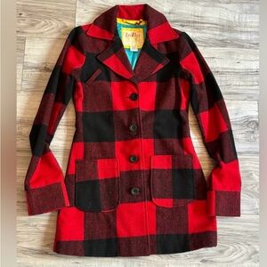 Billabong Buffalo Plaid Lightweight Wool Blend Jacket | Red & Black | Size Small